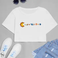 Cute solar system Women's Crop tshirt Girl personality style Crop tee Harajuku style Crop top Ladies Goth Clothing Crop tops