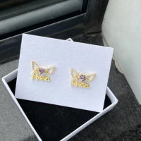 DUOYING Custom Name Earring With Angel's Wings Personalized Colorful Stone Heart Nameplate Earring Studs for Baby Cute Jewelry