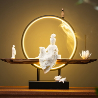 中式懸浮倒流香爐陶瓷自在觀音佛像擺件禪意家用香薰沉香客廳玄關