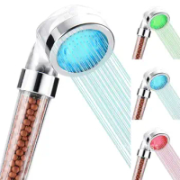 3 LED Color Changing Shower Head Temperature Sensor Water Saving Sprayer Mineral Anion Spa High Pressure Filter Shower Head