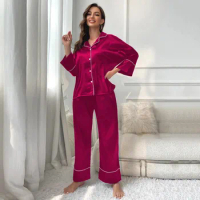 Sleepwear For Sleeping Women'S Classic Button Down Long Satin Silk Pajama Set Silky Satin Sleepwear Nightwear Home Colthes 잠옷