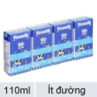 Lốc 4 hộp sữa tươi Vinamilk 100% ít đường 110ml