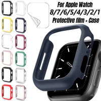 Case+Glass for Apple Watch Series 7/8 41mm 45mm Screen Protector 38mm42mm Film with Bumper iWatch 654 40mm 44mm Protective Cover