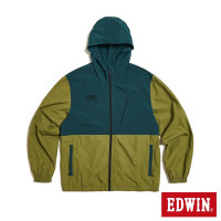 EDWIN 撞色防潑水連帽風衣外套-男-灰綠色