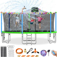 16FT Trampoline for Kids Recreational Trampolines with Safety Enclosure Net Basketball Hoop and Ladder, Outdoor Backyard Bounce