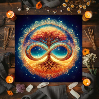 {MIMI}   VIKAMA Tree Of Life Tarot Tablecloth Moon Phase Plant Designed For Altar Decor Divementatio