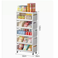 小推車落地置物架（帶頂-50CM白色五層） 