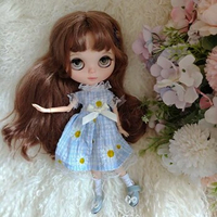 blythe doll dress spring Blue Daisy flowers skirt set 28-30cm OB22 OB24 AZONE blythe doll clothes accessories dress