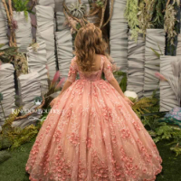 MisShow Flower Girl Dress Princess Luscious 3D Lace Fluffy Skirt Pageant Gowns For Photoshoot Birthday Puffy Ball Gown