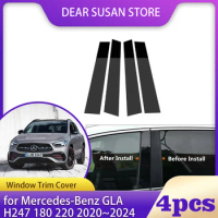 Car Window Trim Cover for Mercedes-Benz GLA H247 180 220 2020~2024 2021 Column Pillar Posts Door Black Sticker Decal Accessories