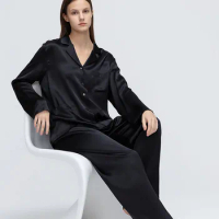 ZEAMOD Oversized Silk Pajama Set for Women 22 Momme Viola New Femme Casual Sleepwear Suits Ladies Overalls