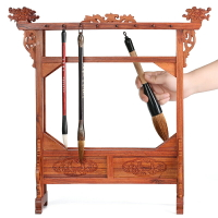 高檔紅木筆架毛筆掛立式實木質16針復古中式大號黑紫檀簡約桌面木制毛筆收納展示架子擺件創意書法用品