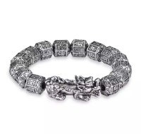Retro Berat Sansekerta Mantra Pixiu Beruntung Memberkati Titanium Baja Manik-manik Pria Gelang denga