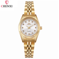 CHENXI Brand Top Luxury Ladies Golden Watch for Women Clock Female Women's Dress Rhinestone Quartz Waterproof Wristwatches