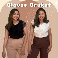 Atasan Wanita Blouse Brukat Polos Warna Hitam Putih murah casual