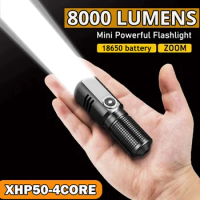 Powerful Led Flashlight XHP50 4 Core 18650 Battery Shot Long Smart Type-c Rechargeable Flash Light EDC Torch Lamp For Camping
