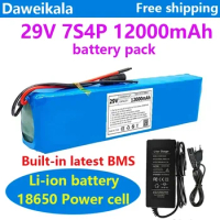 29V 12Ah 18650 Lithium Ion Battery Pack 7S4P 24V Electric Bicycle Motor/scooter Rechargeable Battery with 15A BMS +29.4V Charger