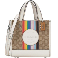 【COACH】Dempsey Tote 22 白x彩虹織紋布滿版小款手提斜背包