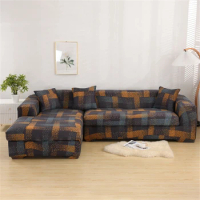 Retro Style Elastic Sofa Cover for Living Room Modern L-Shape Corner Couch Cover Washable Printing Slipcover Furniture Protector