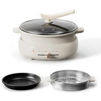 220V Electric Cooking Pot Non-stick Frying Pan Household Hot Pot Multi Cooker Electric Hotpot With Stainless Steel Steamer