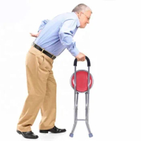 Folding Walking Stick with Seat Four Legged Portable Cane Chair Stool Elderly Care Aid