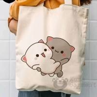 Tote Bag / Resleting Motif Bear , Cat Couple Bahan Kanvas / Wanita - Pria / AESTHETIC / Kuliah / Tas