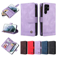 200pcs/Lot Business Leather Zipper Wallet Phone Case For Samsung A73 M52 A22 M22 F22 A32 M32 F12 M12 A12 A52 A72 Flip Phone Bag
