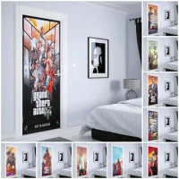 Video Game GTA 5 Door stickers Grand Theft Auto Art Decor Picture Quality Living Room Wall Decor Picture door decoration PVC