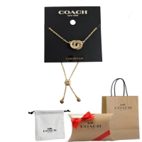 【COACH】coach 新款 珍珠水鑽雙扣環手鏈套組 金色 贈原廠防塵袋紙袋(母親節)