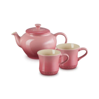 【Le Creuset】瓷器茶具組-1壺2杯(薔薇粉)
