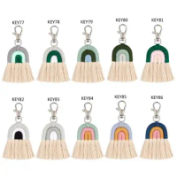 Beautiful Boho Handmade for Key Holder Keyring Macrame Weaving Rainbow Pendant Keychain for Women Birthdays