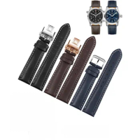 YOPO Genuine Leather Watchband Men And Women For Longines IWC Tissot Rossini Blue Leather Strap Butterfly Buckle Accessories