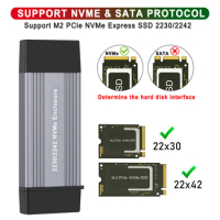 M.2 NVME PCIE SSD Enclosure External SSD Case M/M+B Key USB/Type-c Dual Interface NVME Case SSD M.2 Adapter for 2230 2242 SSD