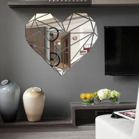 3D Acrylic Mirror Diamond Shaped Large Heart Art Decoration Modern DIY Self Adhesive Wall Sticker For Living Room Bedroom