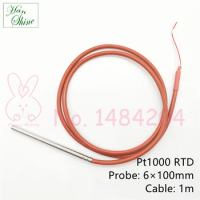 Waterproof PT1000 Temperature Sensor -50 ~ 200°C Probe DIA 6mm Insert Length 100mm Heat Resistant 2 Wire 1M Silicone Cable