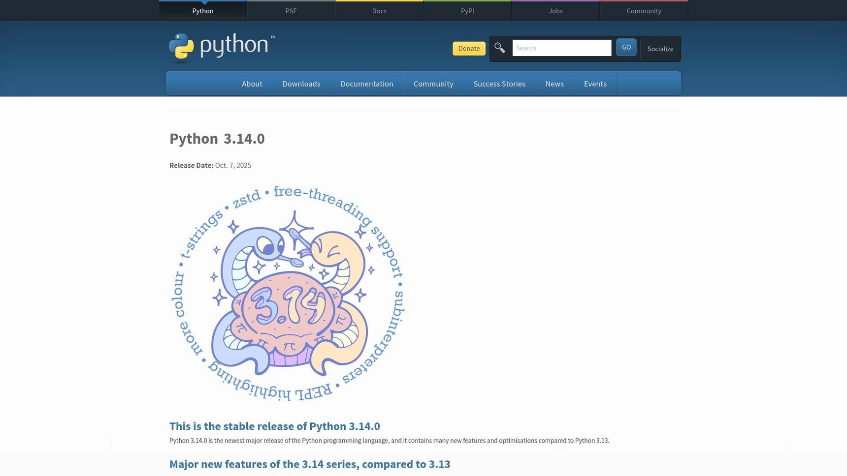 Python 3.14 が正式リリース、GIL なしサポートと実験的 JIT Python 3.14 が正式リリース、GIL なしサポートと実験的 JIT
