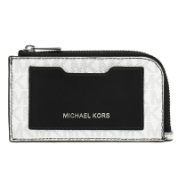 【Michael Kors】經典滿版MK LOGO印花拼接信用卡零錢包(白黑)