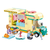 SLUBAN Girl Travel RV Camper Caravan Snow Tour Building Blocks Educational DIY Bricks Toys Holiday G