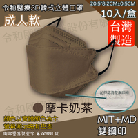 令和 醫療3D成人立體口罩 摩卡奶茶 10入裝 台灣製 雙鋼印 韓版 魚嘴 KF94 公司貨【立赫藥局】