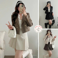 Áo Blazer nữ dáng ngắn croptop tay dài 2 lớp có đệm vai, Áo khoác ngoài blazer nữ cổ vest dài tay fo