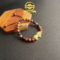 Arazaq Bracelet Gelang Serut Kayu Kokka ASLI Sekat Pixiu Naga Lapis Emas Untuk Pria Wanita