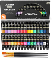 Shuttle Art Acrylic Paint Kit 30 Tubes of Acrylic Paint (12ml) with 3 Brushes Non-Toxic Acrylic Pain