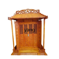 LMM Household Solid Wood Carving Buddha Shrine Family Tree Cabinet with Door Shrine Worship License Altar
