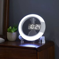 LED鏡麵鏤空掛鐘多功能創意時鐘 家用客廳床頭夜光可調節鬧鐘