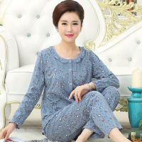 中老年睡衣女春秋純棉長袖媽媽薄款秋季中年大碼老人家居服套裝