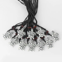12pcs Fahsion Double Tortoise Turtle Charms Black Wax Cotton Cord Yak Bone Resin Surfer Handmade Necklace Accessories Jewelry