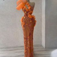 2 Designs Orange Evening Dresses 2023 Long Mermaid Prom Dresses One Shoulder Elegant Evening Gowns Party Gowns Robes De Soirée
