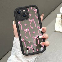 Cocok Untuk iPhone 14 Case Bowknot Pink dan heart Casing HP Silikon Pelindung Aesthetic Cewe Pelindu
