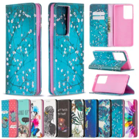 Automatic Magnetic Printed Flip Leather Case For Samsung Galaxy S21 S22 Plus S10E Note 20 Ultra S20 FE A12 A42 100pcs/Lot