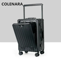 COLENARA Rolling Suitcase Front Opening Laptop Boarding Aluminum Frame Luggage 20 Inches with Cup Holder Password Suitcase